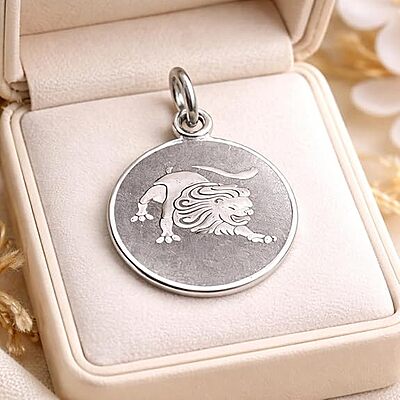 925 Sterling Silver Leo Zodiac Pendant for Men & Women | Astrology Lion Charm Necklace | Round Engraved Horoscope Jewelry