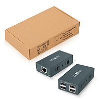 uPort USB Extender with 4 USB 2.0 Ports | Transmit 50m/165ft Over Ethernet Cat5/5e/6/7 | Power Over Cable | Plug & Play| USB RJ45 LAN Extension