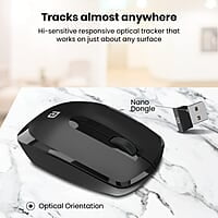 Portronics Toad 25 Wireless Mouse, 2.4 GHz with USB Nano Dongle, 1200 DPI Optical Tracking, Ambidextrous for PC, MacBook, Laptop