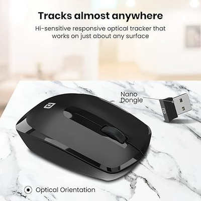 Portronics Toad 25 Wireless Mouse, 2.4 GHz with USB Nano Dongle, 1200 DPI Optical Tracking, Ambidextrous for PC, MacBook, Laptop (Black) Portronics Toad 25 Wireless Mouse, 2.4 GHz with USB Nano Dongle, 1200 DPI Optical Tracking, Ambidextrous for PC, MacBook, Laptop (Black)