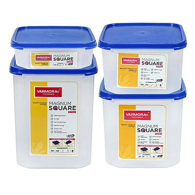 Varmora DSTG0113003 Plastic Container - 4.2 LTR, Pack of 4, Blue