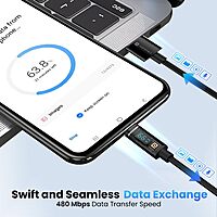 Portronics Konnect View – 66W Type-C Cable, LED Indicator, 1.2M Length, Fast Charging, Durable Design, Compatible with Laptops, Smartphones, and Tablets, Ideal for Home and Office Use.
