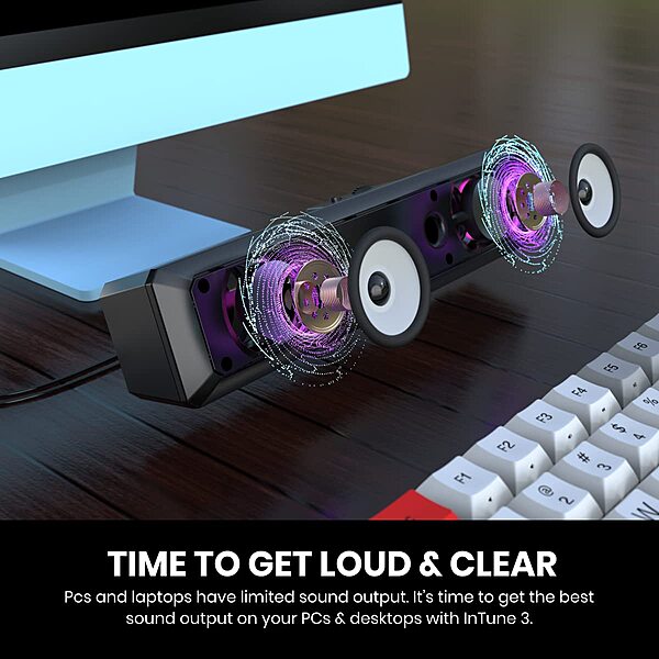 Portronics in Tune 3 USB Soundbar – Powerful PC & Laptop Audio, Sleek Design & Easy USB Connectivity for Gaming, Movies & Music