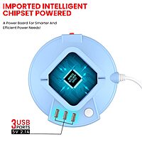 Portronics Power Plate 9 – Features 8 sockets and 3 USB ports for versatile charging. Compact design in blue, perfect for home or office use. Safe and efficient power distribution.
