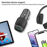 Portronics 43W Dual Output Car Charger 25W Type-C PD + 18W USB Fast Charging Black