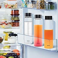 Borosil Crysto Glass Water Bottle, Water Bottle for Fridge Wide Mouth Borosilicate Glass Extreme Temperature Resistant For Hot & Cold Water, Milk, Lassi, Juice, Black Lid 750 ml, Stylish & Transparent