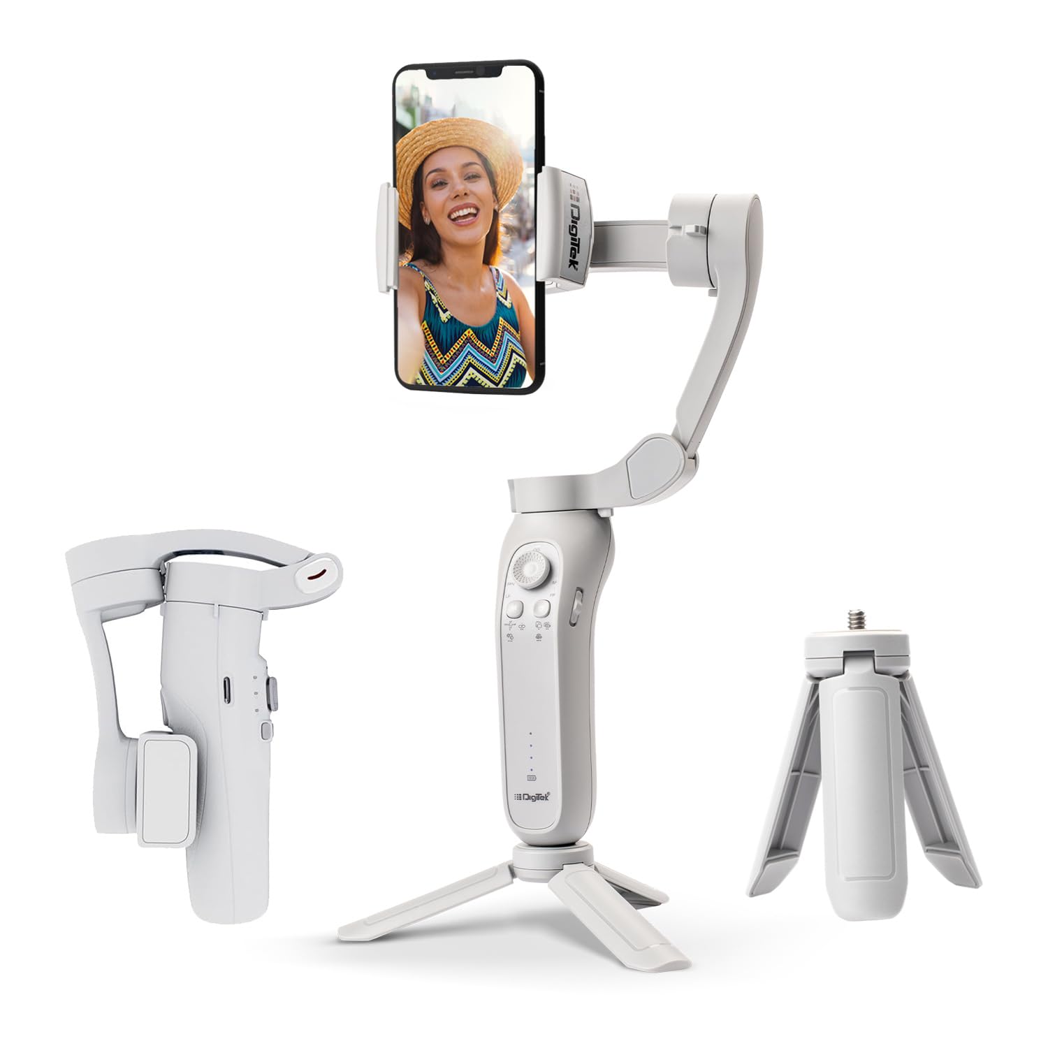 DIGITEK® (DSG-007F) 3-Axis Gray Smartphone Gimbal - Wide Angle Handheld Vlogging Stabilizer