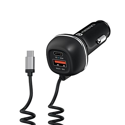 Portronics 71W Triple Output Car Charger with Type-C PD & USB Fast Charging Black