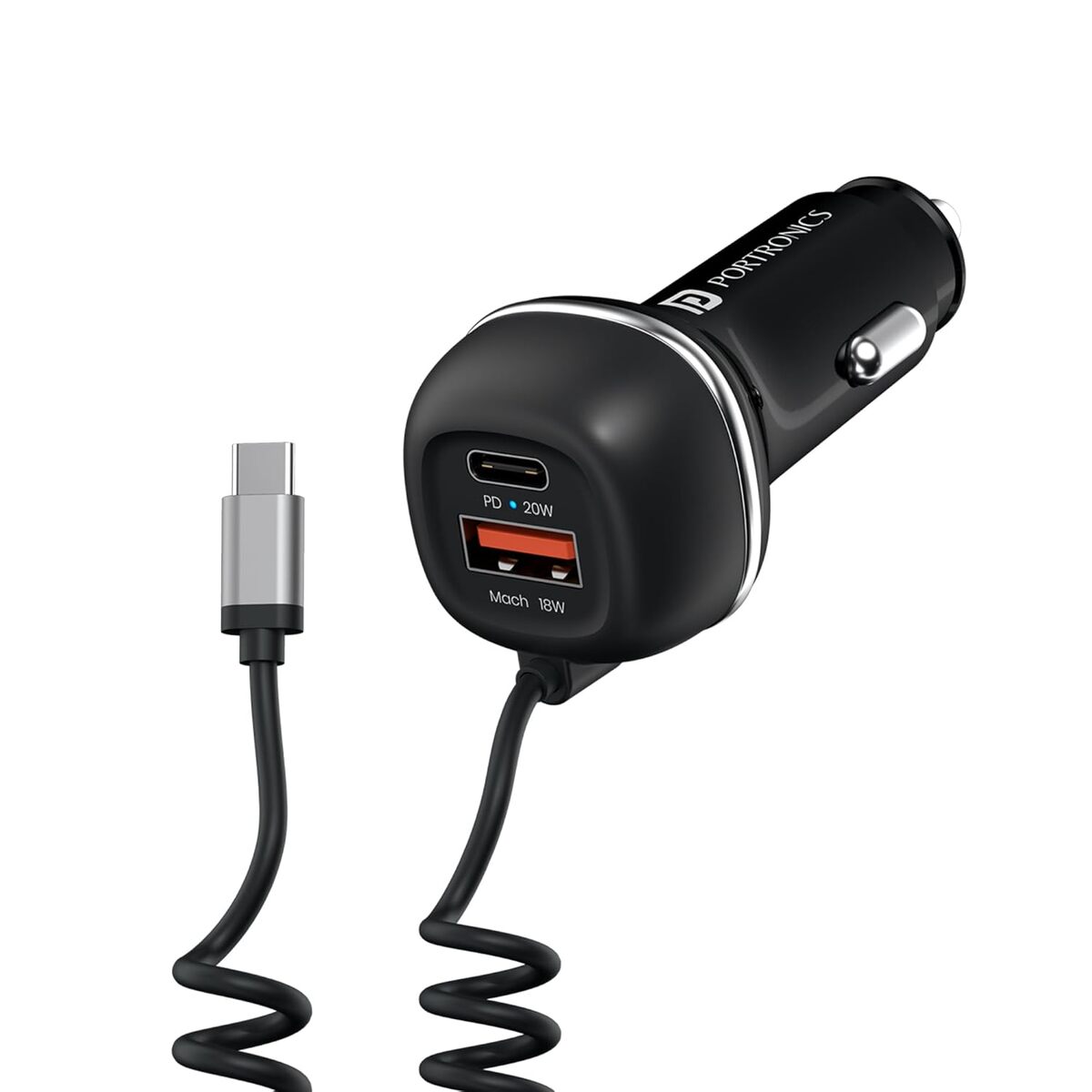Portronics 71W Triple Output Car Charger with Type-C PD & USB Fast Charging Black