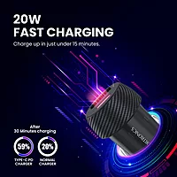 Portronics 20W Car Charger offers Type-C PD and USB ports for rapid charging. Compact, durable, and universally compatible for convenience.
