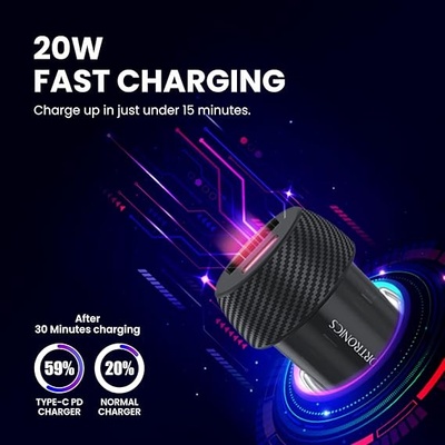 Portronics Car Power 7 20W Fast Charging With Dual Output Rapid Charge Compatible With Cellular Phones (Black) Portronics Car Power 7 20W Fast Charging With Dual Output Rapid Charge Compatible With Cellular Phones (Black)