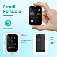 Portronics Juicemate Universal Travel Adapter – 20W PD Type-C & 18W USB-A | Black