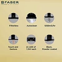 Faber 90cm 1250 m3/hr 6 way silent suction, Autoclean Chimney, Filterless Touch & Gesture Control