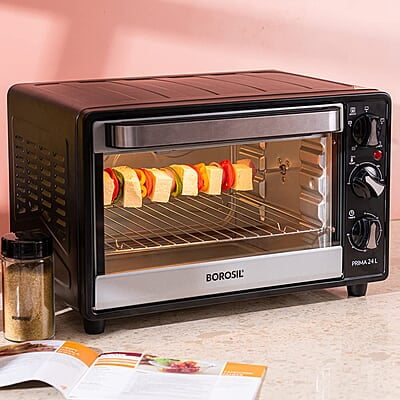 Borosil Prima 24 L Oven Toaster & Grill, Motorised Rotisserie & Convection Heating, 5 Heating Modes, Black