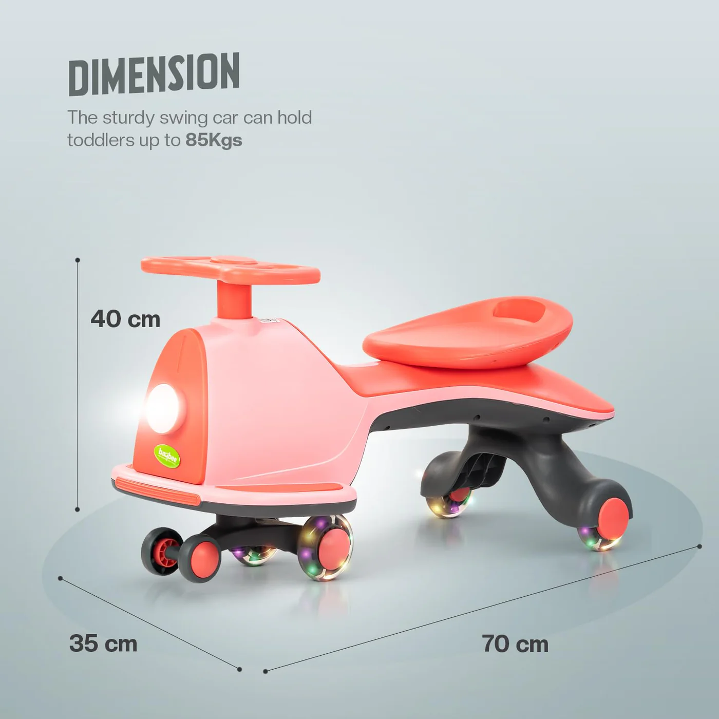 Baybee Nord Kids Magic Swing Car for Kids- Light Pink Baybee Nord Kids Magic Swing Car for Kids- Light Pink