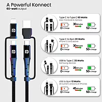 Portronics Konnect J8 – 3-in-1 60W Fast Charge Cable, 1.2M. Versatile charging solution for multiple devices. Durable design, high-speed charging, and convenient length for easy use.