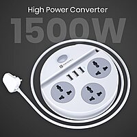 Portronics Power Plate 5 1500W Power Converter with 3 AC Sockets & 3 USB Ports White
