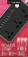 Live Tech PS 06 Surge Protector – 3 Power Cables, 6 Outlets, 1500 Joules, Overload Protection, LED Indicator, Compact Design, Ideal for Home and Office, Safeguard Your Devices from Surges.