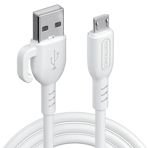Portronics Konnect Core 3 – USB-A to Micro USB Cable, 1.5m, Durable, Fast Charging, Data Sync, Compatible with Smartphones, Tablets, White, Ideal for Home and Office Use.