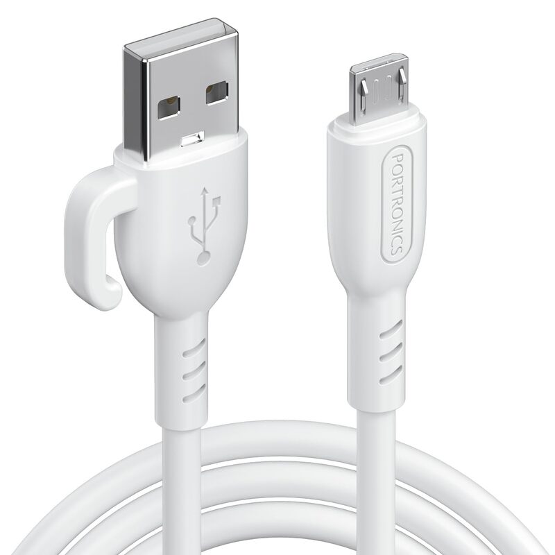 Portronics Konnect Core 3 – USB-A to Micro USB Cable, 1.5m, Durable, Fast Charging, Data Sync, Compatible with Smartphones, Tablets, White, Ideal for Home and Office Use.