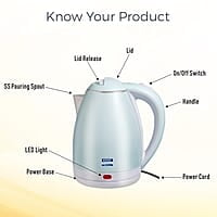 KENT Amaze Cool Touch Electric Kettle 1.8 L 1500 W - Plastic Outer & Stainless Steel body Inside | Auto shut off Over heating protection | 360 Degree Cordless Rotation | LED Indicator | Blue