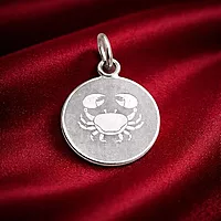 925 Sterling Silver Cancer Zodiac Pendant for Men & Women | Astrology Crab Charm Necklace | Round Engraved Horoscope Jewelry