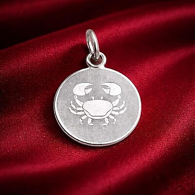 925 Sterling Silver Cancer Zodiac Pendant for Men & Women | Astrology Crab Charm Necklace | Round Engraved Horoscope Jewelry