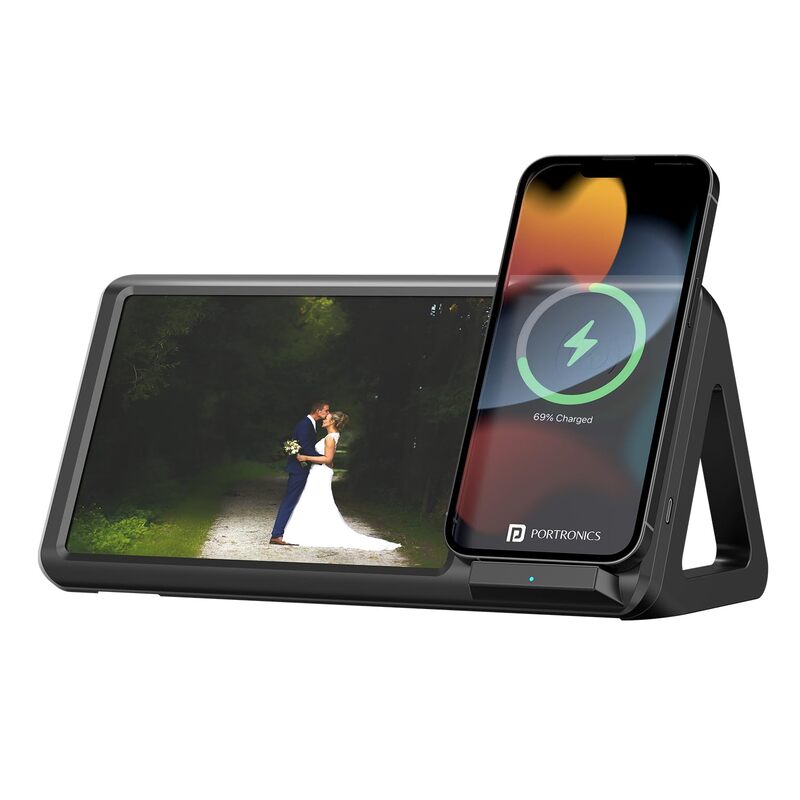 Portronics Freedom 5 15W Wireless Charger & Photo Frame – iPhone 12+ | Black