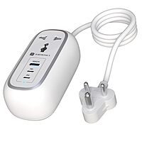 Portronics Volt 65 Pro Desktop Charger – 67W Dual Type-C PD, USB, AC Sockets, White