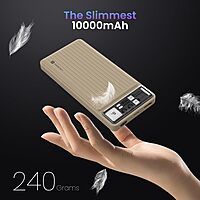 Portronics Luxcell – 10K Power Bank, LED Indicator, Dual Output USB-A & Type-C, Compact Design, Lightweight, Ideal for Travel, Fast Charging, Durable Build, Stylish Yellow Finish.