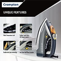 Crompton FabriAutoTech 2200 Watt Steam Iron Feather Touch Digital LED Fabric Temperature Control 3 Ways Auto Shut-off Scratch Resistant Ceramic Coating 400 Ml water Tank