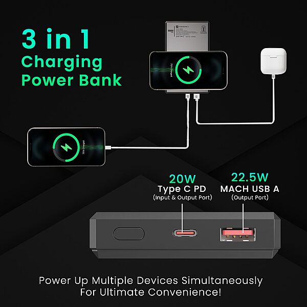 Portronics MagClick 10K – 15W Wireless 10000mAh (Beige) is a sleek power bank that offers fast wireless charging, compact design, and high capacity, perfect for on-the-go charging needs.