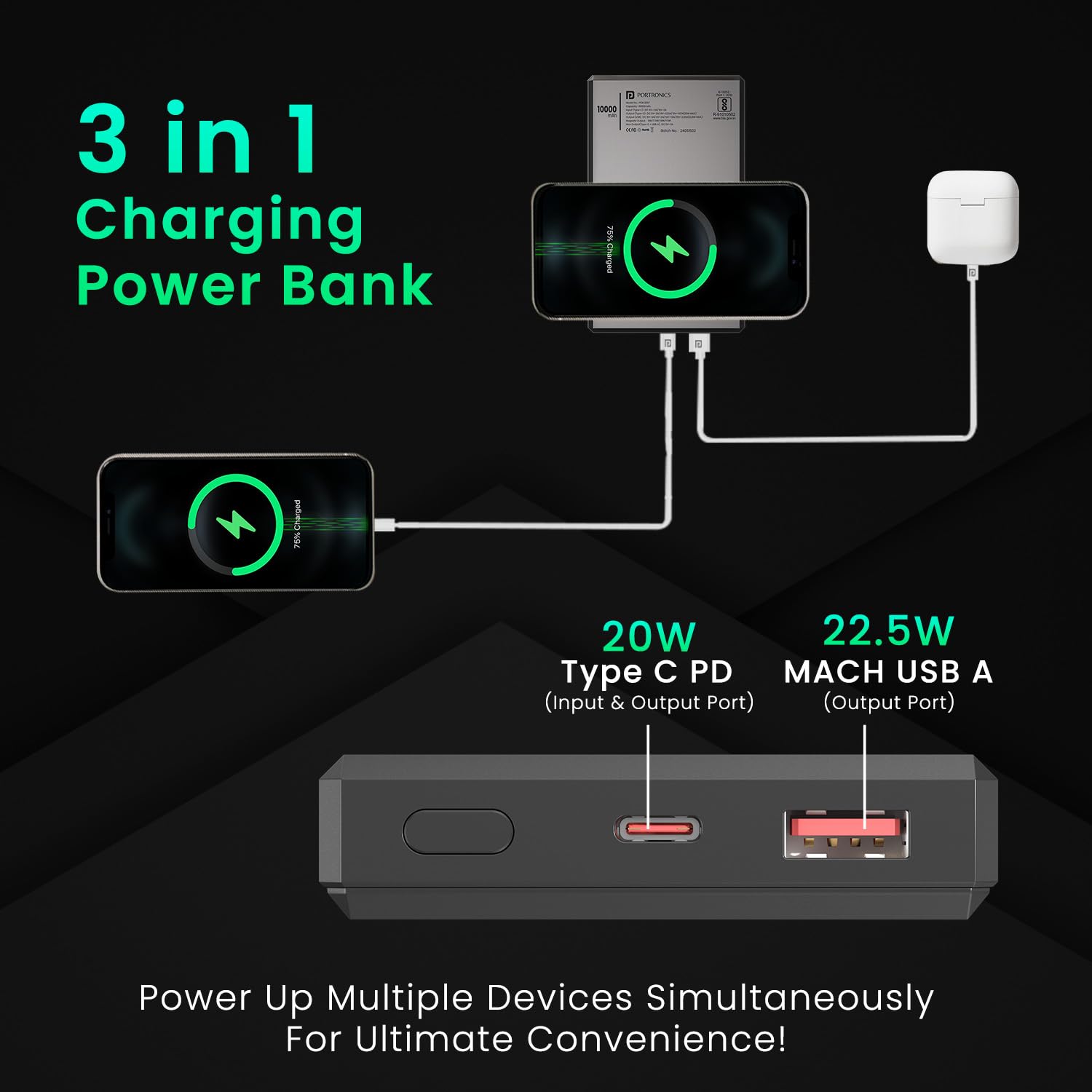 Portronics MagClick 10K – 15W Wireless 10000mAh (Beige) is a sleek power bank that offers fast wireless charging, compact design, and high capacity, perfect for on-the-go charging needs.