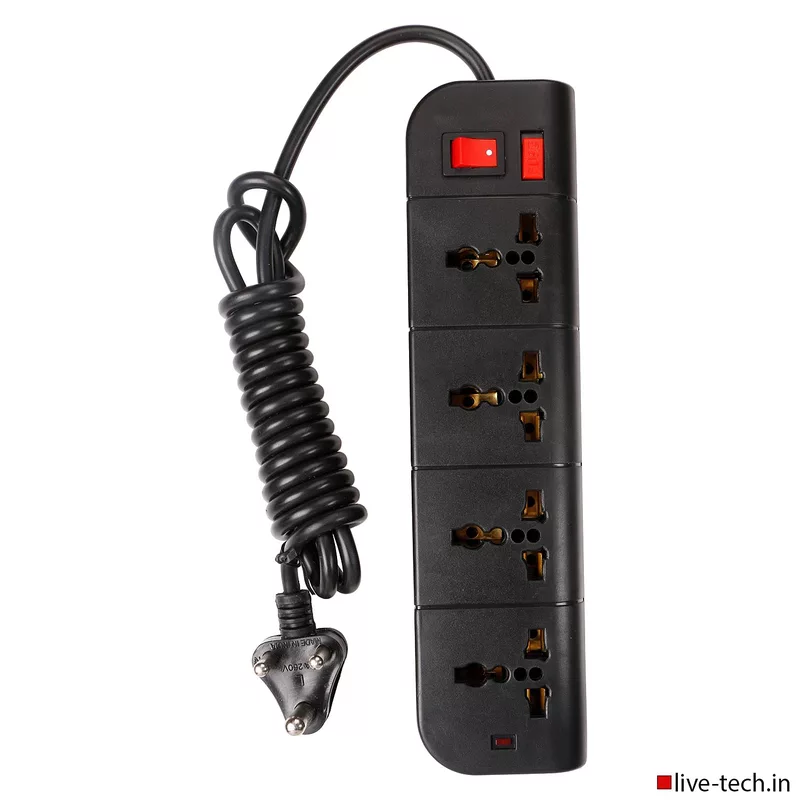 Live Tech PS 07 – 4 Socket Surge Board provides strong protection against power surges, ensuring safe and reliable connectivity for devices.