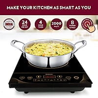 Borosil Smartkook-TC14 Electric Induction Cooktop, Glass Surface, Energy Saving, Flame-free Cooking, Black, 2000W
