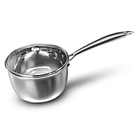 Preethi Metallica Collection Triply Stainless Steel Milk Pan with Glass Lid, 16 cm, Gas & Induction Compatible