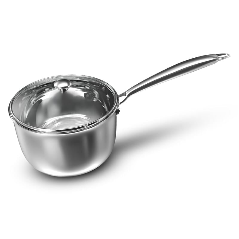 Preethi Metallica Collection Triply Stainless Steel Milk Pan with Glass Lid, 16 cm, Gas & Induction Compatible