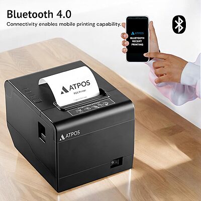 ATPOS AT-490B 4 Inch High-Speed Thermal Receipt / Label Printer with Auto Cutter, USB+LAN+Bluetooth Interface