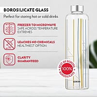 Borosil Artisan Series Sintra 1000ml Narrow Mouth Glass Bottle with Metal Lid | 100% Borosilicate, Fridge Safe, Leakproof, Easy to Carry | Store Water, Lassi, Juice, Smoothies | Dishwasher Safe