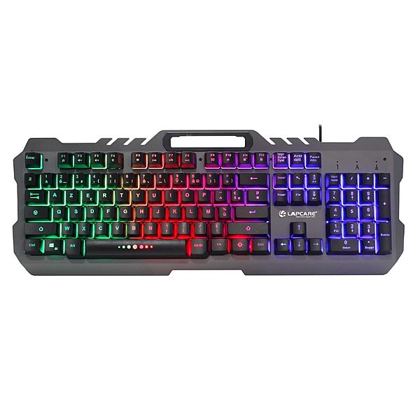 LAPCARE Champ Gaming Series ALFA Keyboard 8 – Rainbow Backlight | Multicolor LED Effects | Metal Cover & Plastic Shell | Anti-Ghosting Keys | Multimedia Hotkeys | Golden USB Cable