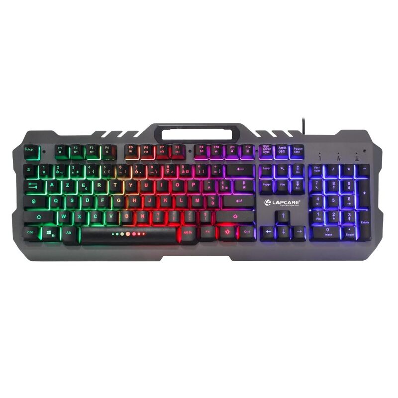 LAPCARE Champ Gaming Series ALFA Keyboard 8 – Rainbow Backlight | Multicolor LED Effects | Metal Cover & Plastic Shell | Anti-Ghosting Keys | Multimedia Hotkeys | Golden USB Cable