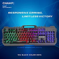 LAPCARE Champ Gaming Series ALFA Keyboard 8 – Rainbow Backlight | Multicolor LED Effects | Metal Cover & Plastic Shell | Anti-Ghosting Keys | Multimedia Hotkeys | Golden USB Cable