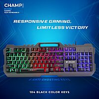 LAPCARE Champ Gaming Series ALFA Keyboard 8 – Rainbow Backlight | Multicolor LED Effects | Metal Cover & Plastic Shell | Anti-Ghosting Keys | Multimedia Hotkeys | Golden USB Cable