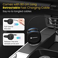 Portronics 60W Car Charger | 3-in-1 with Retractable Cable | Fast charging for multiple devices | Compact design | Ideal for travel | Durable and efficient | Keep your devices powered on the go!
