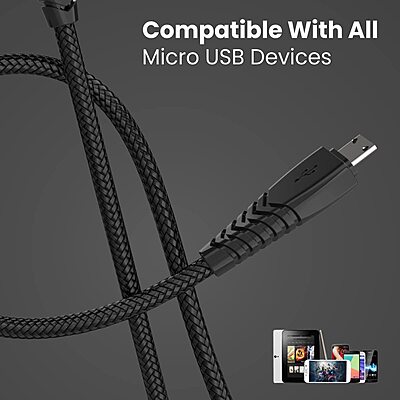 Portronics Konnect B Micro USB Cable 3A Fast Charging Data Sync Nylon Braided Black