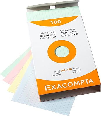 Exacompta Premium Index Cards, Lined, 205gsm Clairefontaine Bristol Paper, Pack of 100 cards in a Box Exacompta Premium Index Cards, Lined, 205gsm Clairefontaine Bristol Paper, Pack of 100 cards in a Box