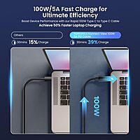 Portronics Konnect View – 100W USB-C Cable, LED Indicator, Durable Design, Fast Charging, Data Transfer, 1.5m Length, Compatible with Laptops, Smartphones, Tablets, Sleek Black Finish.