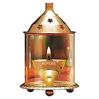 Borosil Medium Size Akhand Diya Decorative Brass Glass Oil Lamp
