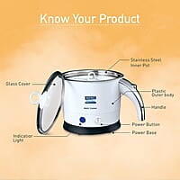 KENT Kettle Multicooker Cum Steamer 1.2 liters 800W| Boiling of Water, Tea ,Eggs , Instant Noodle Maker, Steaming idlis, Momos |Inner Stainless Steel without joint and welding & Cool Touch Outer Body