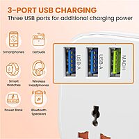 Portronics Power Plate 16 Extension Board – 45W Type-C PD Charging | 3 Universal Sockets | 3 USB Ports | 3 Meter Long Cord | 1440 Watts | Multi-Plug for Home Appliances | 6 Amp | White